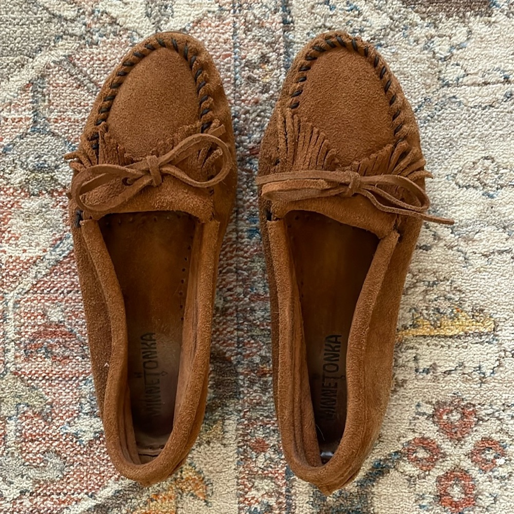 Minnetonka Brown Kilty Hardsole Moccasins